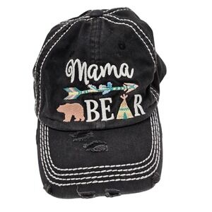 Kbethos Vintage Mama Bear Distressed Logo Embroidered Ball Cap Black